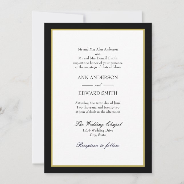 Borde de oro negro ambos padres Invitación a la bo (Anverso)