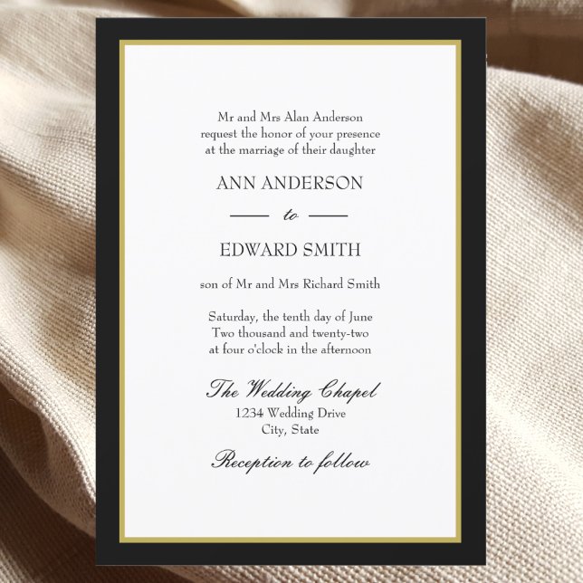 Borde de oro negro - Invitación a la boda de novia (Subido por el creador)