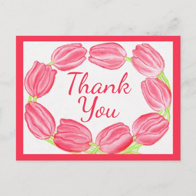 Borde de Tulipanes Rojos ~ Tarjeta de Agradecimien (Anverso)