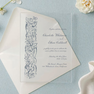 Borde Floral Barroco, Invitación Acrílica de Boda
