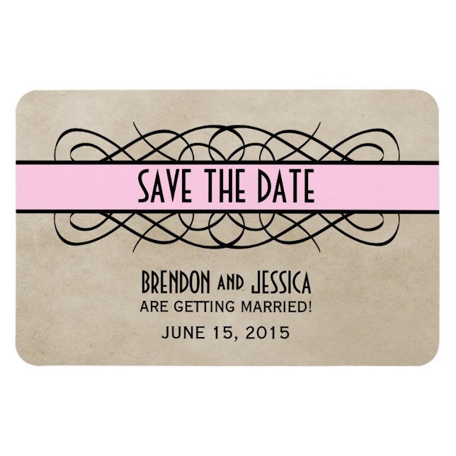 Borde floreciente Guardar el imán de fecha, rosa (Horizontal)