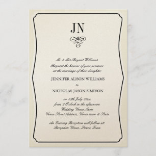 Borde negro simple de invitación de matrimonio y d