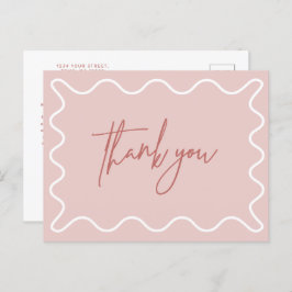 Borde ondulado rosa Gracias postal