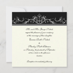 Borde ornamental invitación a la boda blanca negra