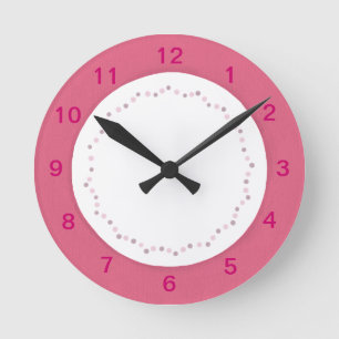 Borde rosa sobre blanco, polka pega reloj de pared