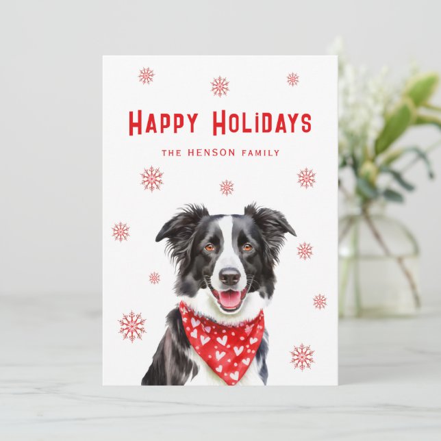 Border Collie Bandana Roja de Corazón Navidad  (Anverso de pie)