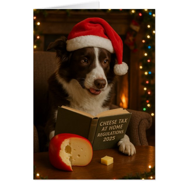 Border collie 'Cheese Tax' Christmas card (Frente)