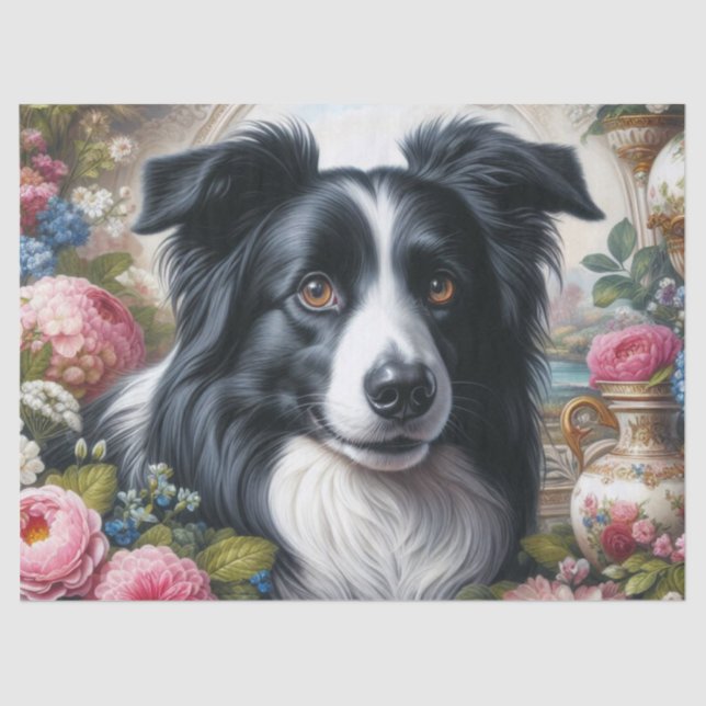 Border Collie con Flores Papel de Seda (Anverso)