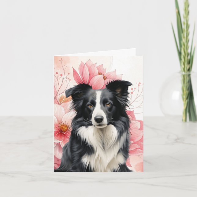 Border Collie Dog and Bold Pink Lilies (Anverso)