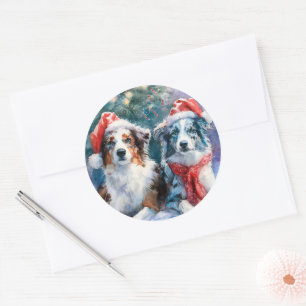 Border Collie Navidad Pegatina Redonda