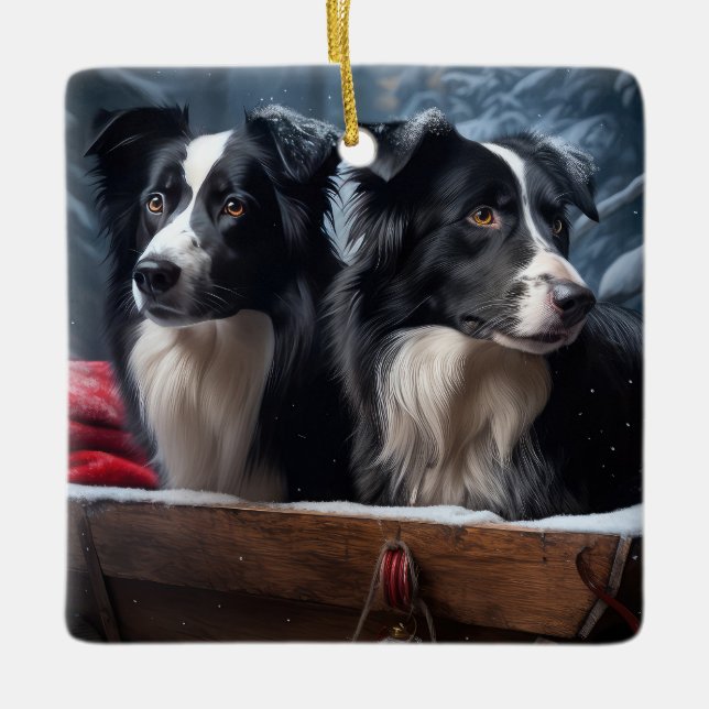 Border Collie Nevado Trineo Decoración de Navidad  (Anverso)
