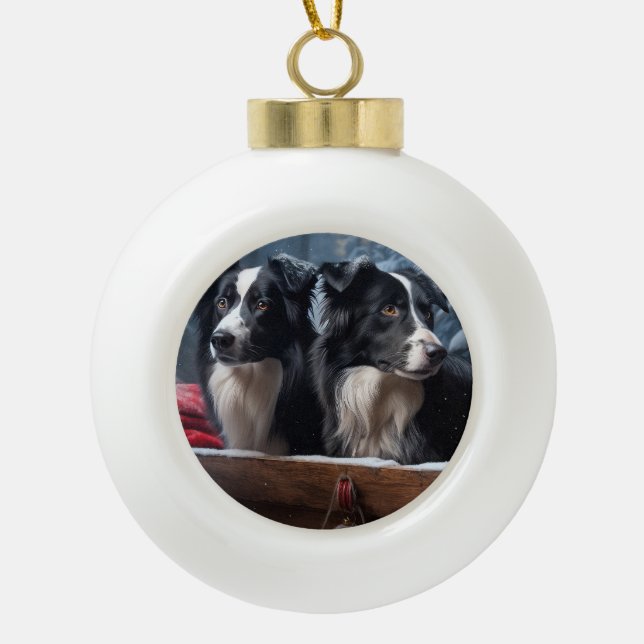 Border Collie Nevado Trineo Decoración de Navidad  (Anverso)