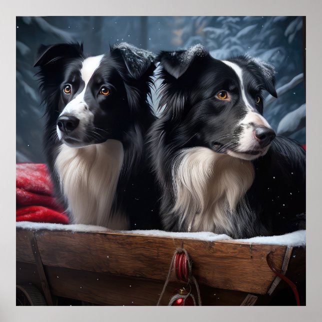 Border Collie Nevado Trineo Decoración de Navidad (Frente)