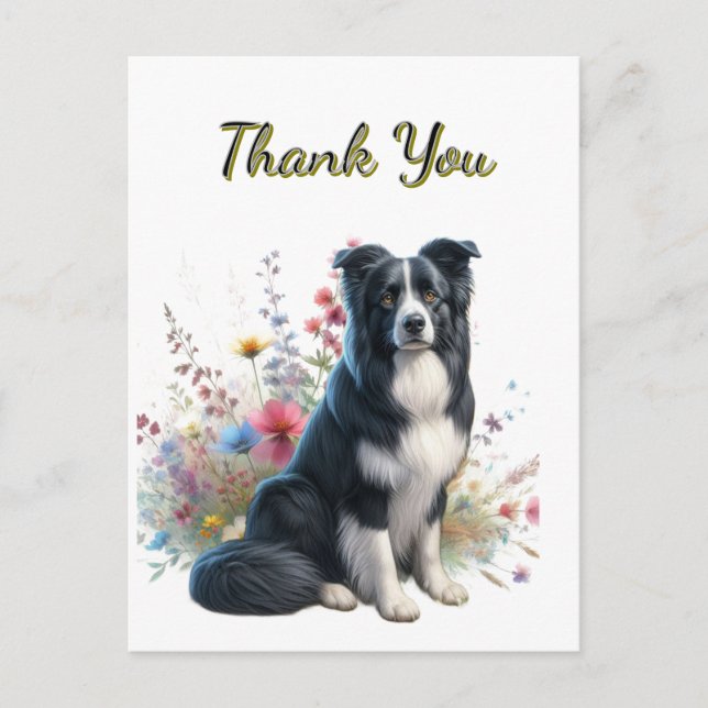Border Collie y Flores Silvestres Tarjeta Postal d (Anverso)