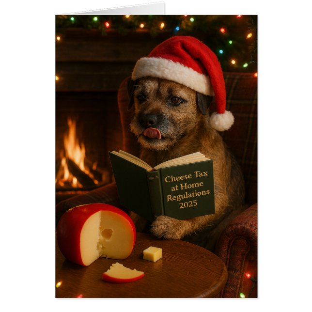 Border Terrier 'Cheese Tax' Christmas card (Frente)