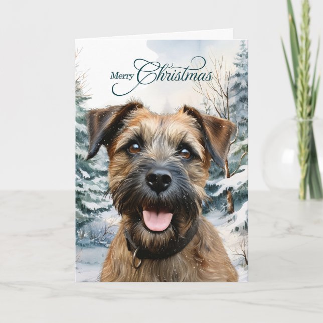 Border Terrier Perro Bosque Navidad (Anverso)