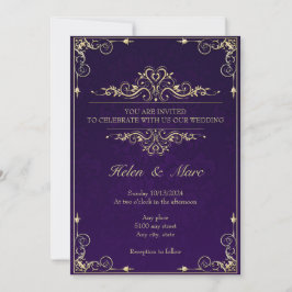 Bordes de invitación a la boda púrpura elegante