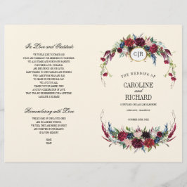 Borgoña | Azul | Programa de Boda de Crema Floral 