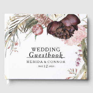 Borgoña Boho Boda Floral Libro de invitados