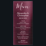 Borgoña Cranberry Menú de bodas moderno y elegante<br><div class="desc">Burgundy Cranberry Purple Modern Faux Metallic Stainless Steel Boda Menú. Este moderno menú marsala y Boda de guiones blancos se puede personalizar para incluir los nombres de Bride y Groom, la fecha boda y el menú boda para la cena. Este menú forma parte de una colección de bodas coincidente y...</div>
