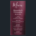 Borgoña Cranberry Menú de bodas moderno y elegante<br><div class="desc">Burgundy Cranberry Purple Modern Faux Metallic Stainless Steel Boda Menú. Este moderno menú marsala y Boda de guiones blancos se puede personalizar para incluir los nombres de Bride y Groom, la fecha boda y el menú boda para la cena. Este menú forma parte de una colección de bodas coincidente y...</div>