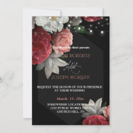 Borgoña de hilo floral luz Boda Invitación
