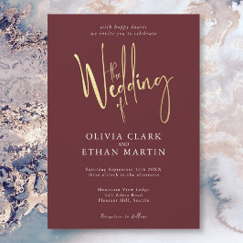 Borgoña Dorado Elegante Moderno Invitación Simple