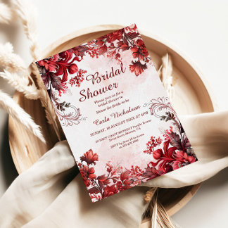 Borgoña Elegante Floral Bridal Ducha Invitación