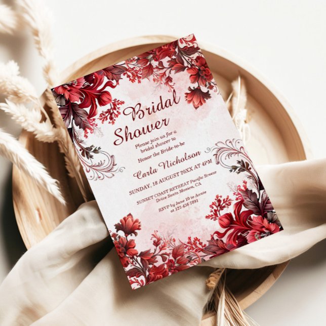 Borgoña Elegante Floral Bridal Ducha Invitación (Subido por el creador)