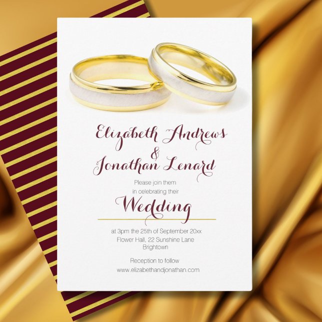 Borgoña Elegante Simple Anillos Invitación a la bo (Subido por el creador)