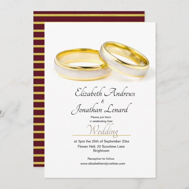 Borgoña Elegante Simple Anillos Invitación a la bo (Anverso / Reverso)
