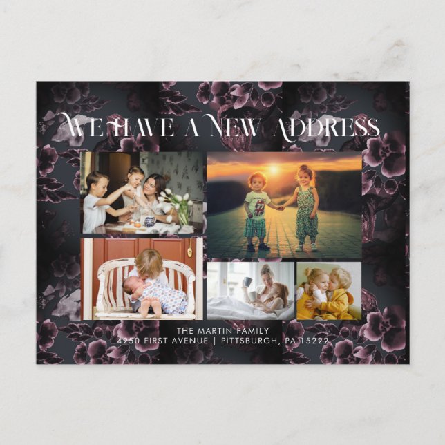 Borgoña floral 5 fotos Invitación en movimiento (Anverso)