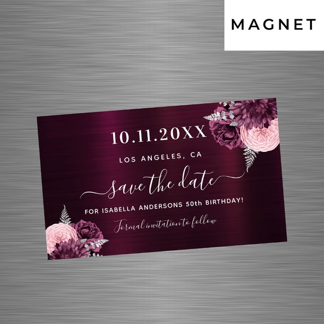 Borgoña floral cumpleaños número 50 Save the Date  (Subido por el creador)