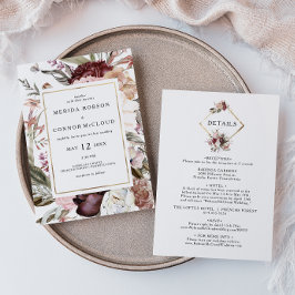 Borgoña Floral De Boho Todo En Una Invitación De B