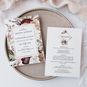 Borgoña Floral De Boho Todo En Una Invitación De B