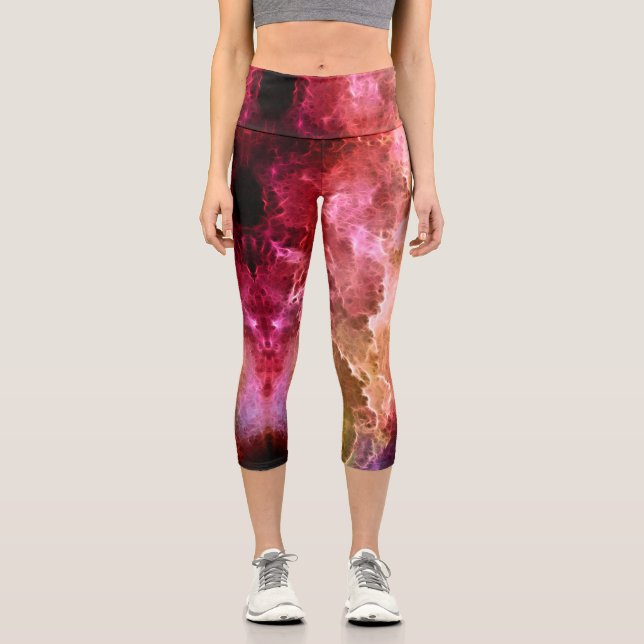 Borgoña Fractal Stormy Clouds Capri Leggings (Anverso)