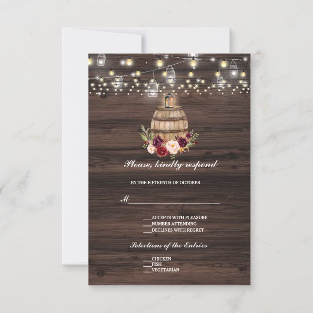Borgoña Marsala Floral Lantern Wedding RSVP (Anverso)