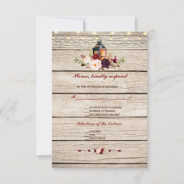 Borgoña Marsala Floral Lantern Wedding RSVP (Anverso)