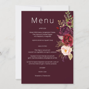 Borgoña Marsala y menú floral Rubor Invitación