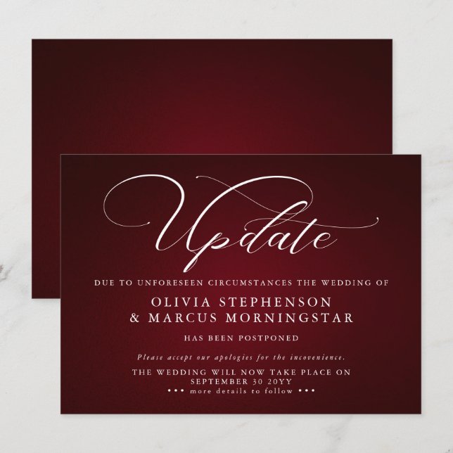 Borgoña - Moderna Invitación de eventos postergado (Anverso / Reverso)