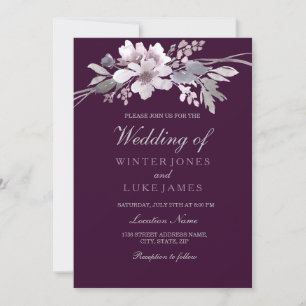Borgoña Morado Floral Elegante Invitación a la Bod