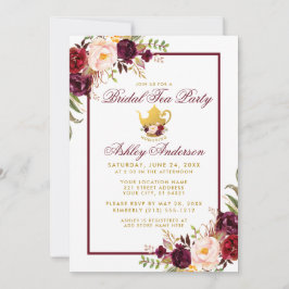 Borgoña novia ducha té Fiesta Invitación de oro FB