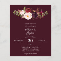 Borgoña presupuesto Marsala Floral Burg Boda Flyer