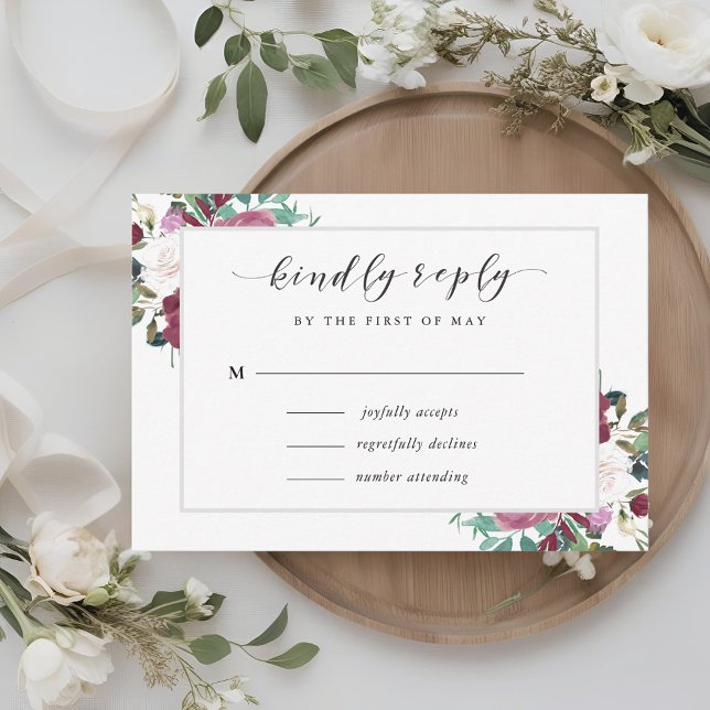 Borgoña Red Blooms Boho Wedding RSVP (Subido por el creador)