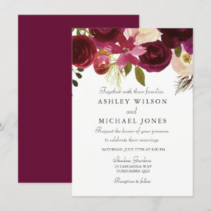 Borgoña Red Floral Elegante Invitación a la Boda