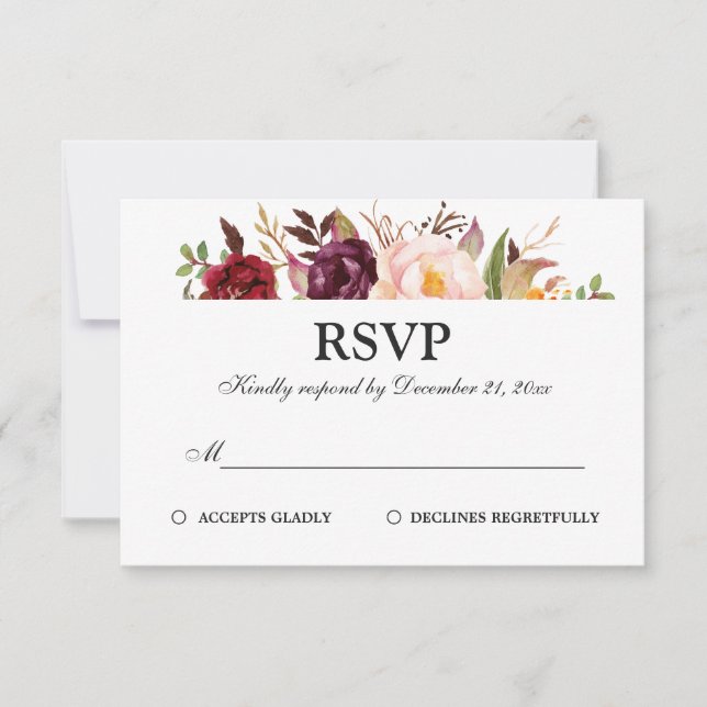 Borgoña Red Floral Rustic Boho RSVP (Anverso)