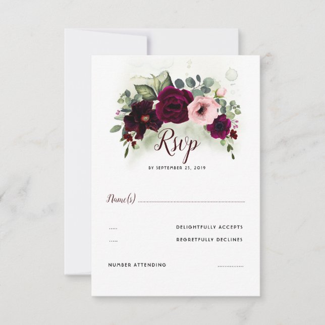 Borgoña Red Floral Wedding RSVP (Anverso)