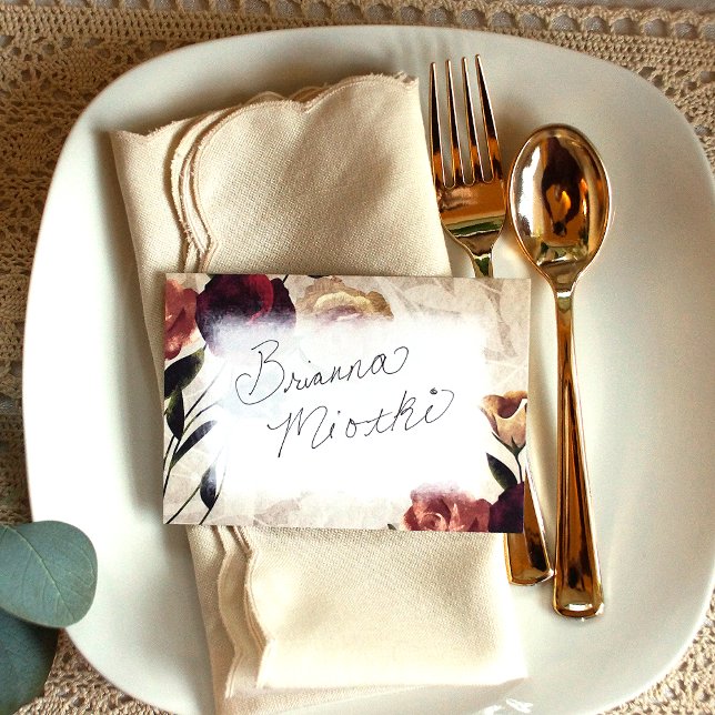 Borgoña, Rubor, Rosas beiges nombrar tarjeta de lu (burgundy roses rose garden table settings name place card for wedding reception, red beige blush)