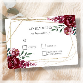 Borgoña | Tarjeta RSVP de boda floral roja de Mars