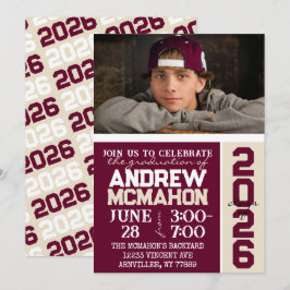 Borgoña y Crema Tan Graduada Invitación a la foto